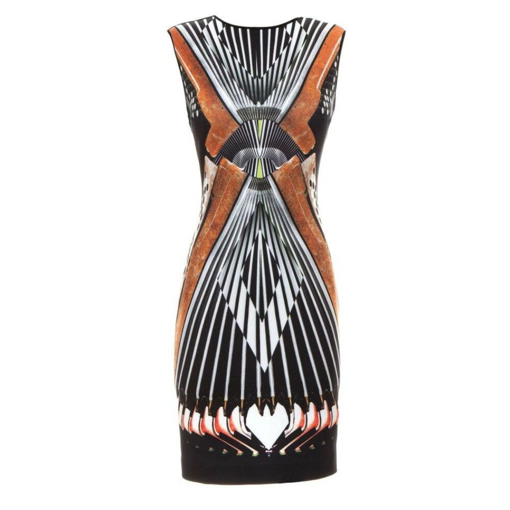 Clover Canyon Accordion Dress Orange Black Bodycon Sleeveless M